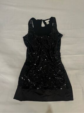 Y2K 2000s Esley Black Sequin Sleeveless Dress Short Size S